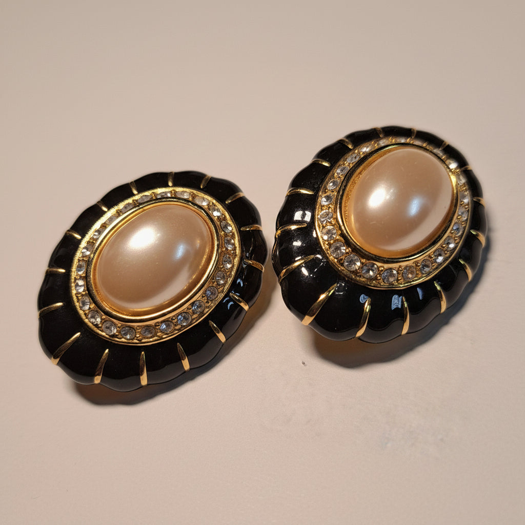 Joan Rivers Vintage Style Enamel Pearl Clip Earrings
