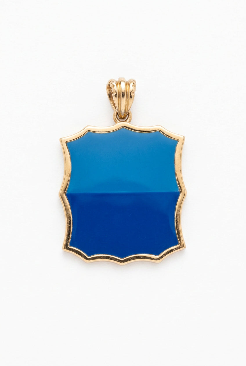 Deep-Blue Geometric Statement Pendant signed Barse, Gold-Tone
