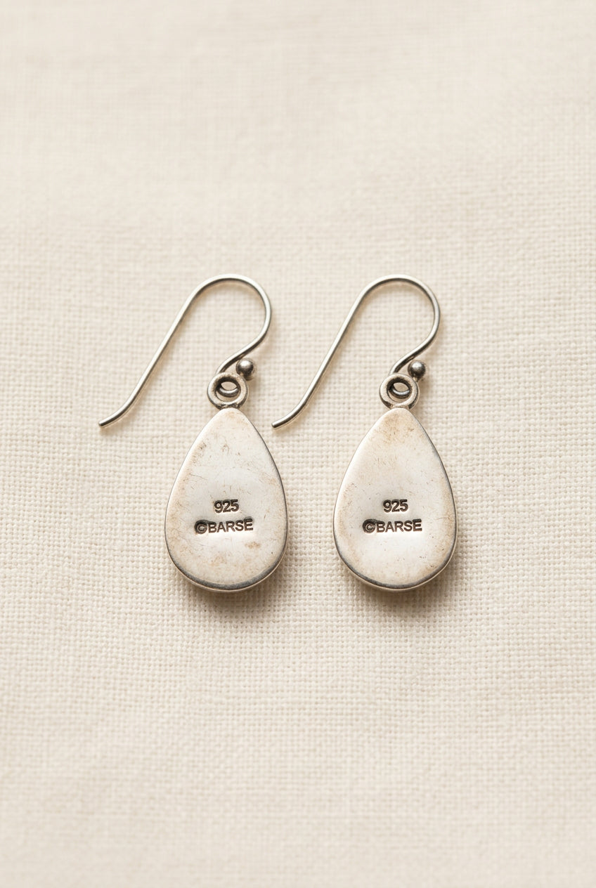 Turquoise Teardrop 925 Dangle Earrings Signed Barse