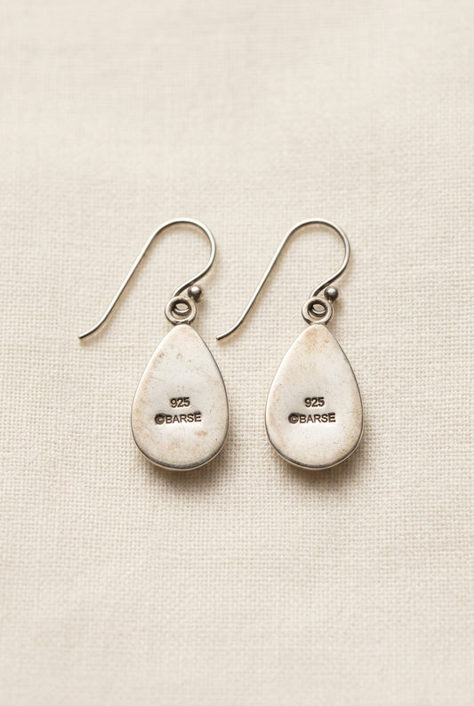 Turquoise Teardrop 925 Dangle Earrings Signed Barse