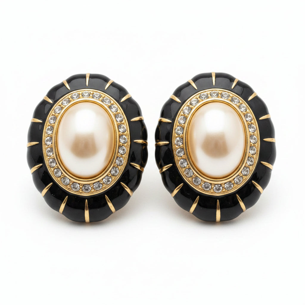 Joan Rivers Vintage Style Enamel Pearl Clip Earrings
