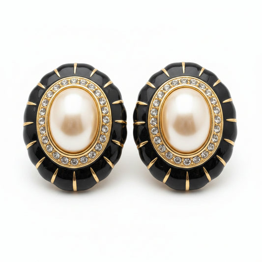 Joan Rivers Vintage Style Enamel Pearl Clip Earrings