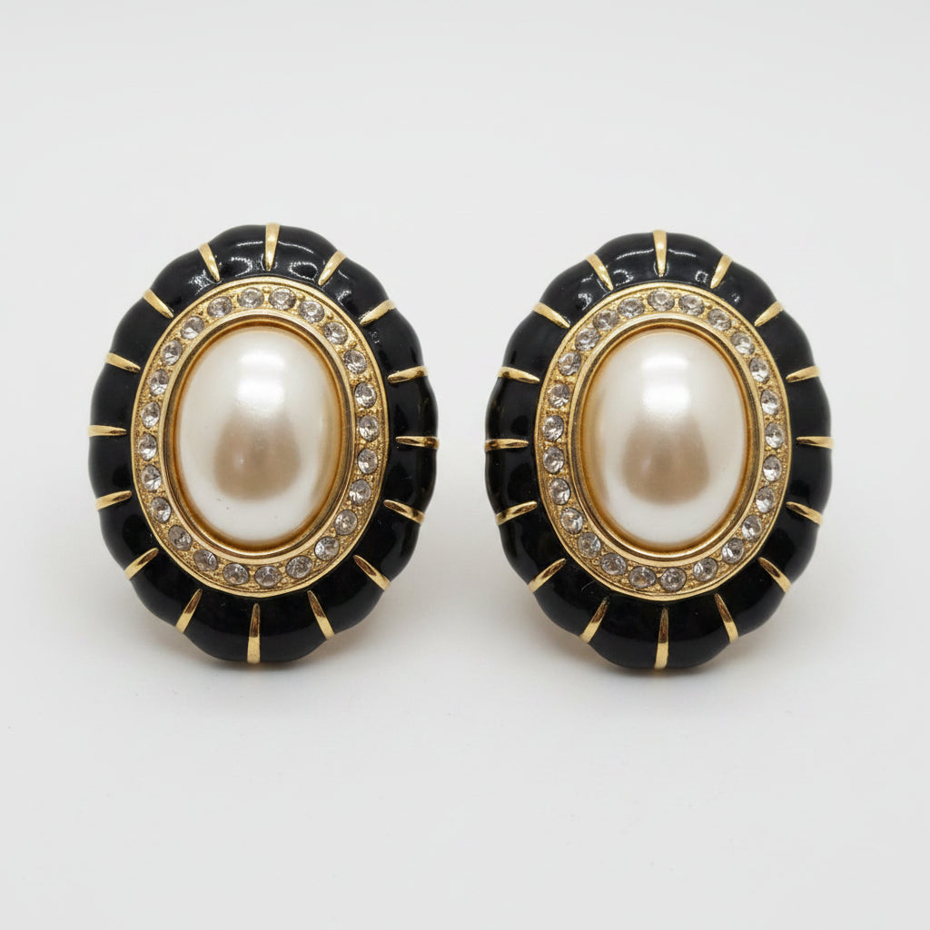 Joan Rivers Vintage Style Enamel Pearl Clip Earrings