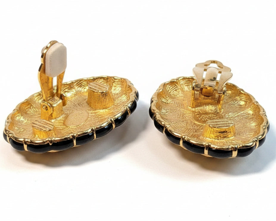 Joan Rivers Vintage Style Enamel Pearl Clip Earrings