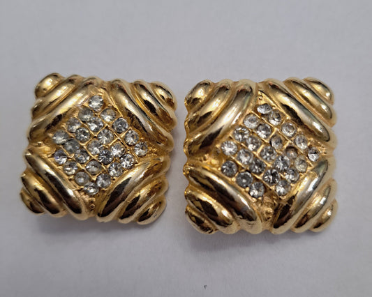 Miriam Haskell Gold Tone Clip Earrings
