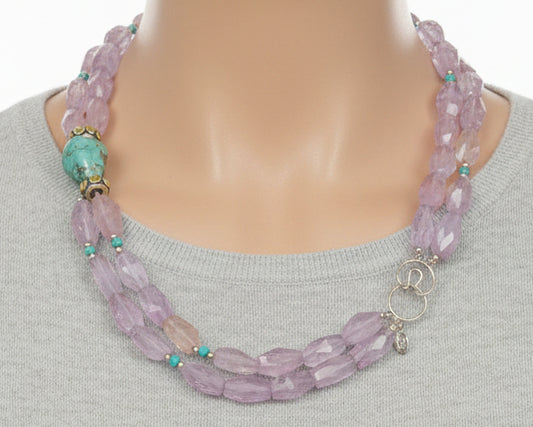 Vintage Amethyst and Turquoise 2-Strand Necklace by Hassand Bounkit