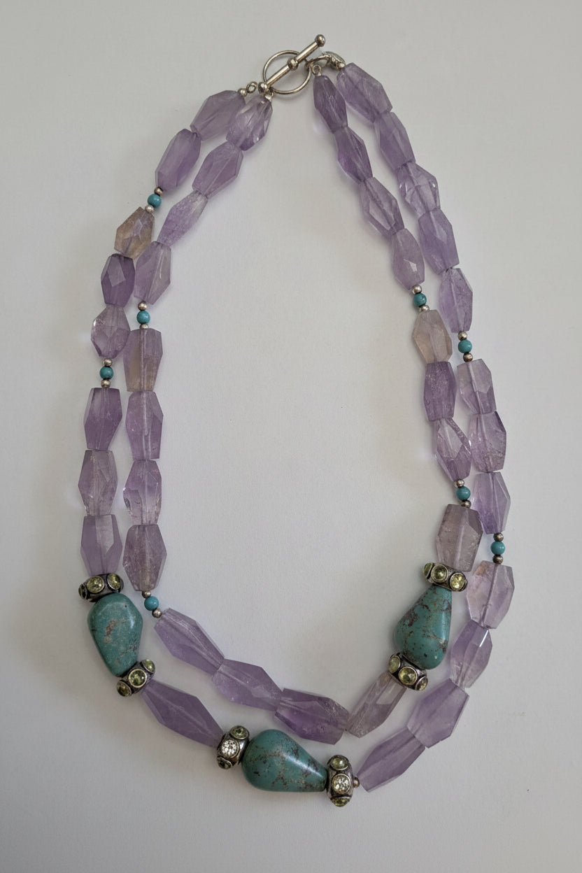 Vintage Amethyst and Turquoise 2-Strand Necklace by Hassand Bounkit