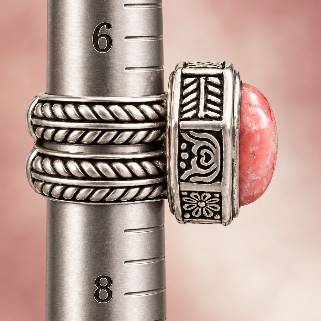 Shielded Pink Rhodonite Ring signed Barse