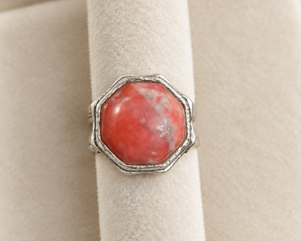 Shielded Pink Rhodonite Ring signed Barse