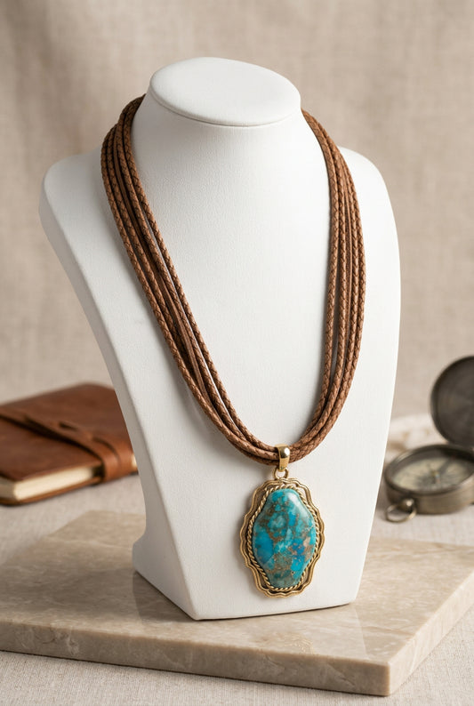 Full necklace view showing clasp, extension chain, and blue bead