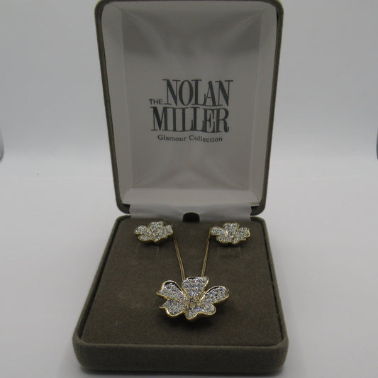 Nolan Miller Crystal Pavé Flower Earrings & Necklace Set