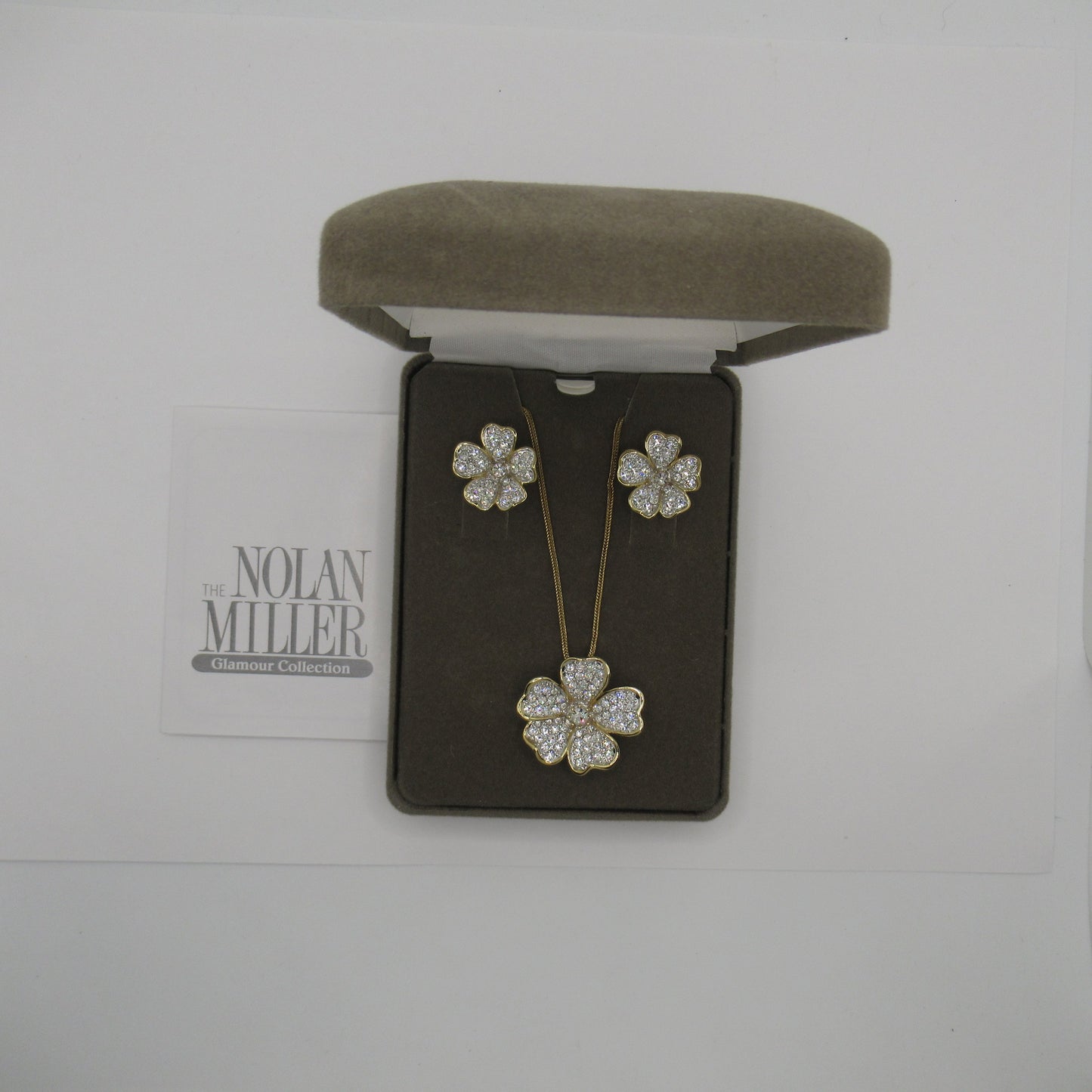 Nolan Miller Crystal Pavé Flower Earrings & Necklace Set