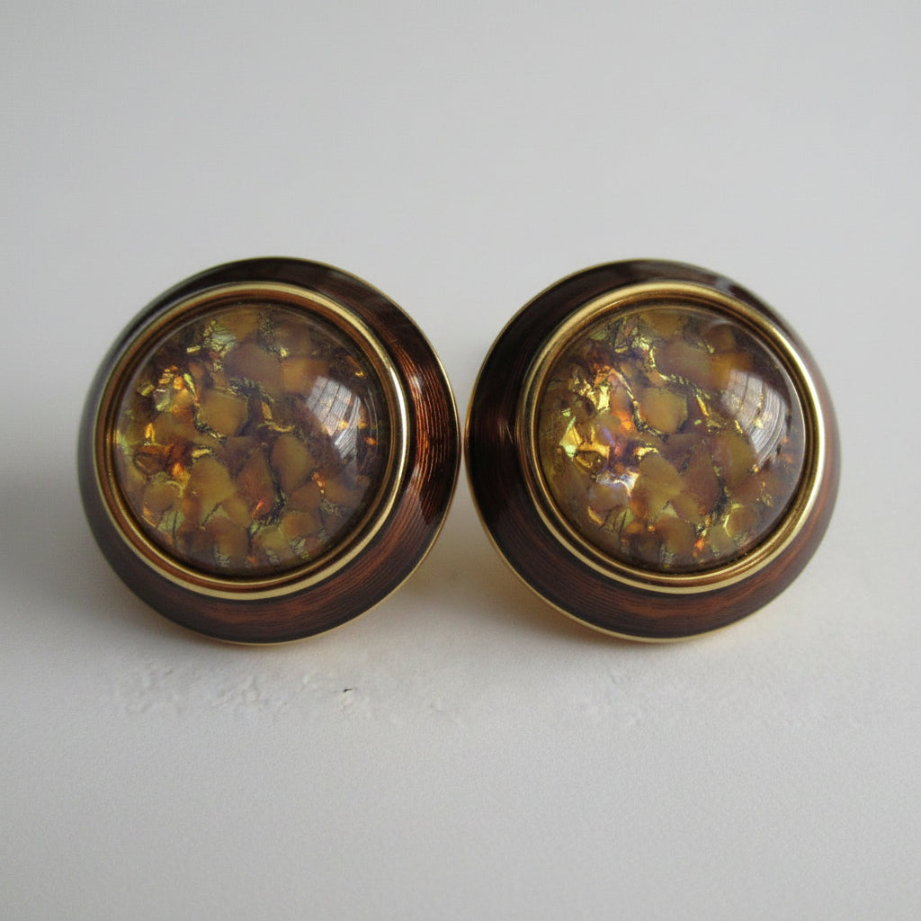Joan Rivers Brown Enamel Dome Clip Earrings