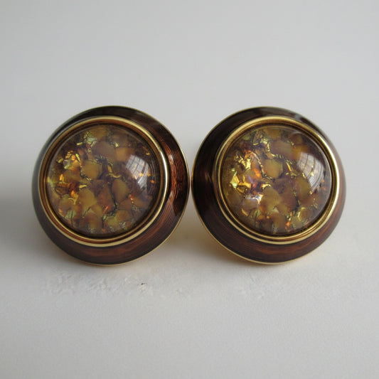 Joan Rivers Brown Enamel Dome Clip Earrings