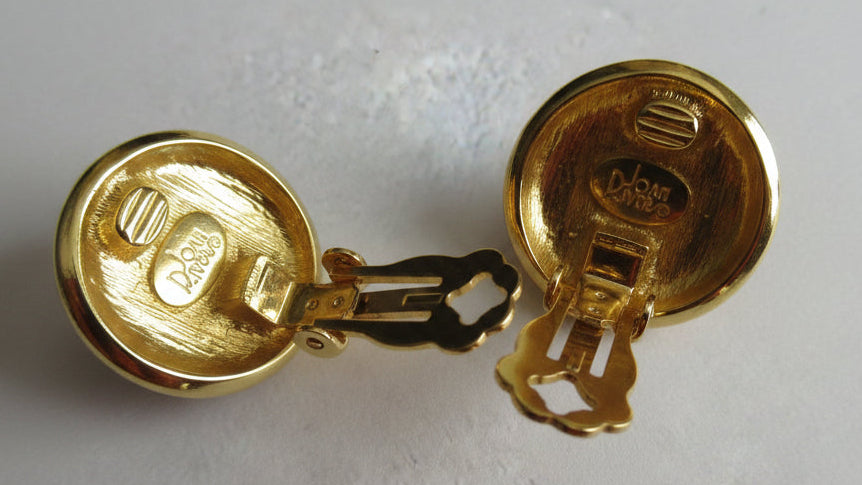 Joan Rivers Brown Enamel Dome Clip Earrings
